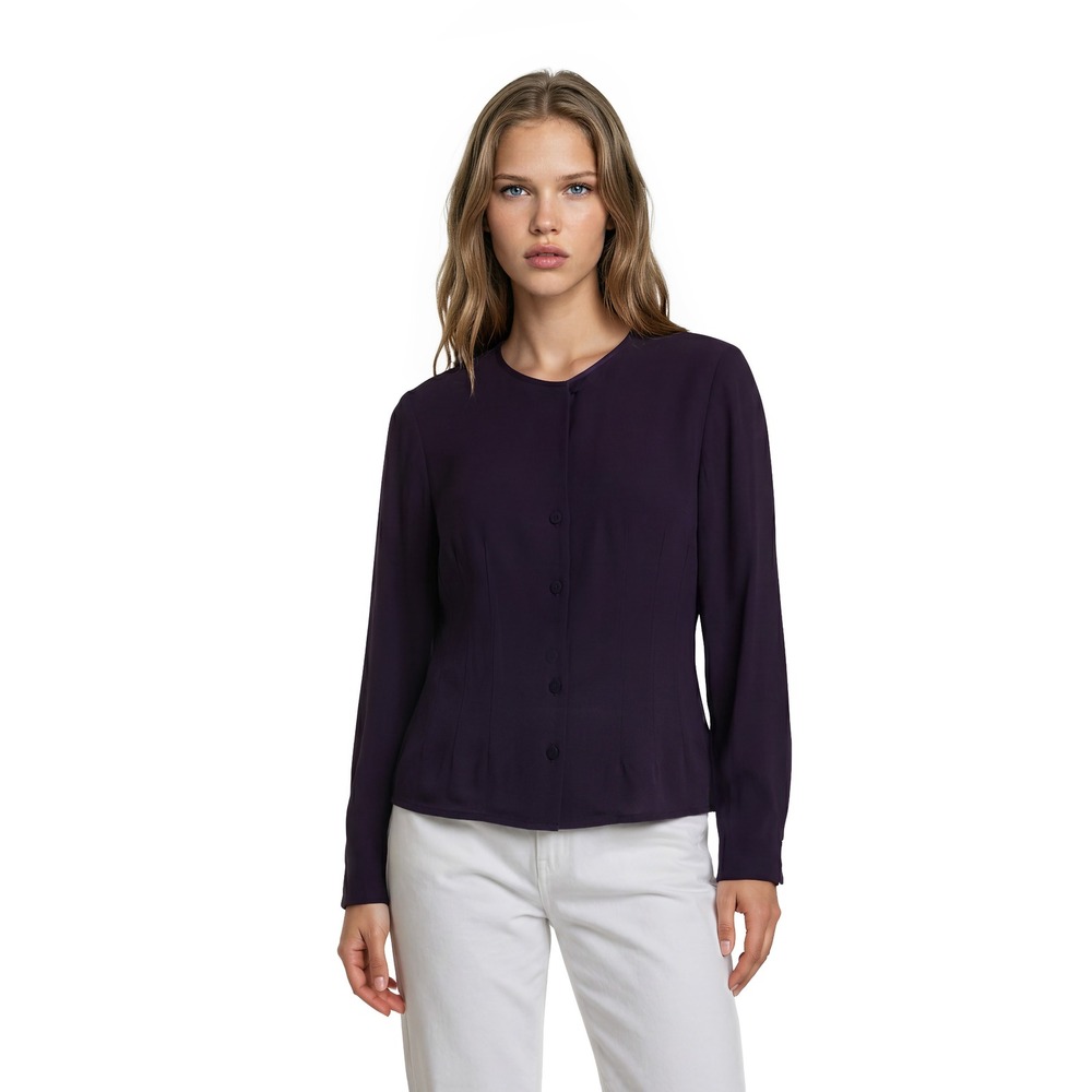 Worth 100% Silk Blouse Women's‎ Size 8 Purple Button Tailored Plum Top Vintage